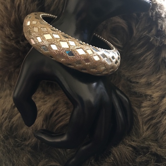 Glitter fabric diamond mirror bangle bracelet - Picture 2 of 5